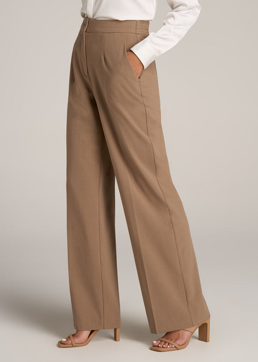 Flat Front Wide Leg Dress Pants for Tall Women in Fawn