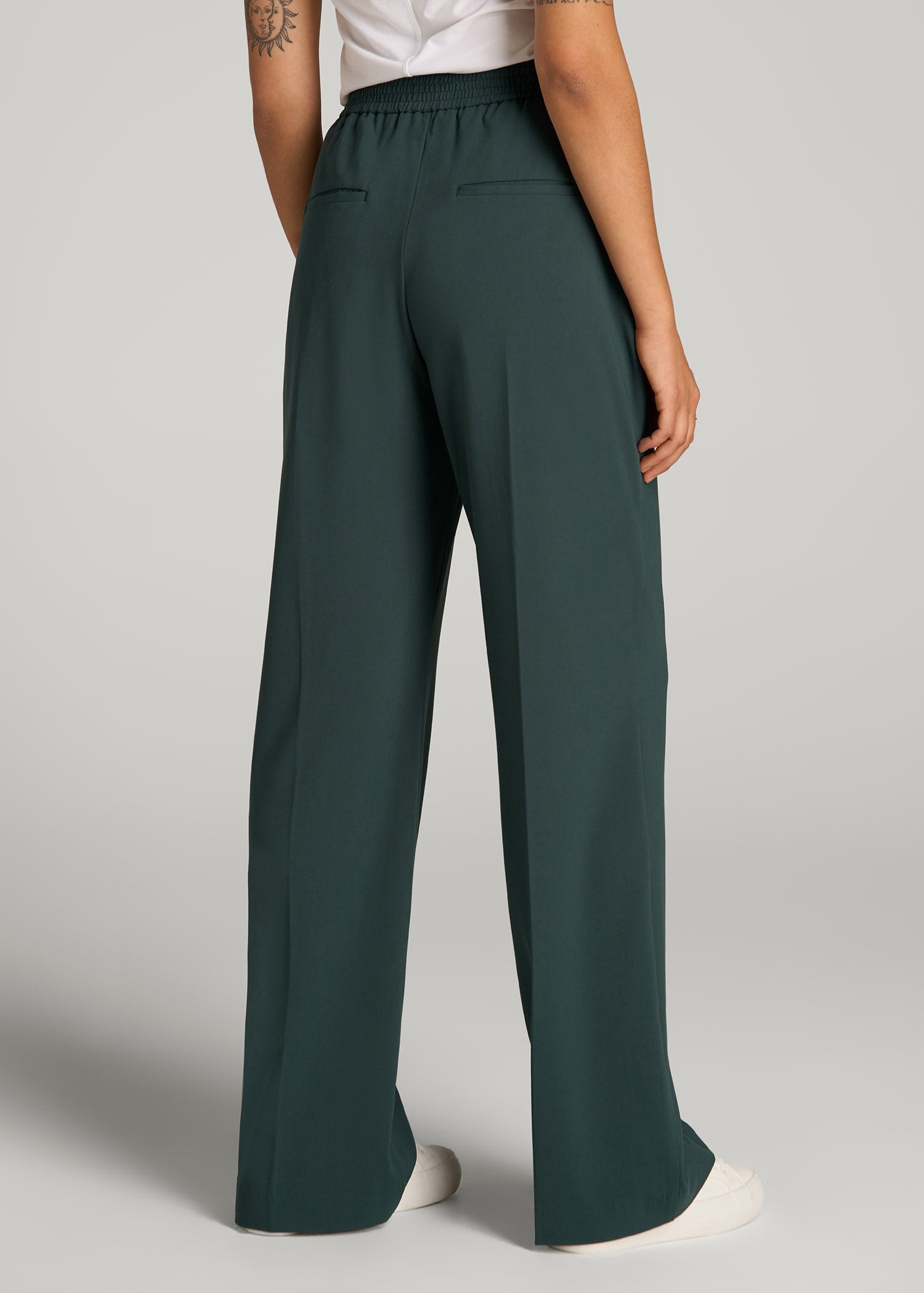 women's elastic waist dress pants Flat Front Wide Leg Dress Pants for Tall Women in Smoky Pine 12 / Extra Tall / Smoky Pine