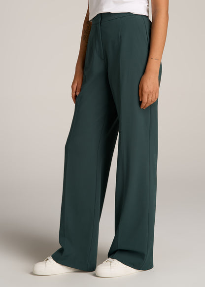 Flat Front Wide Leg Dress Pants for Tall Women in Smoky Pine