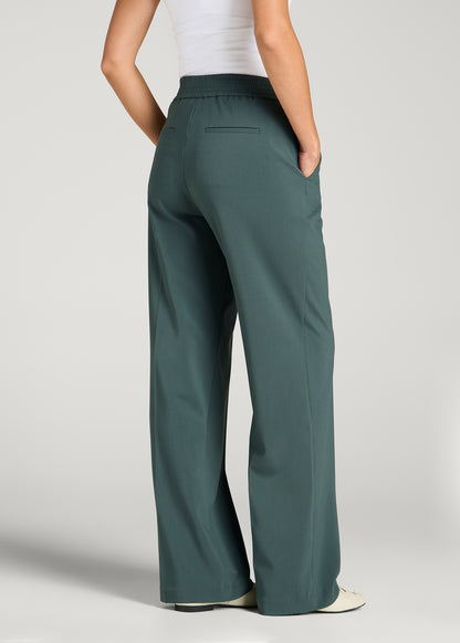 Flat Front Wide Leg Dress Pants for Tall Women in Balsam Green