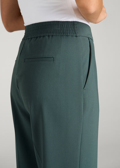 Flat Front Wide Leg Dress Pants for Tall Women in Balsam Green