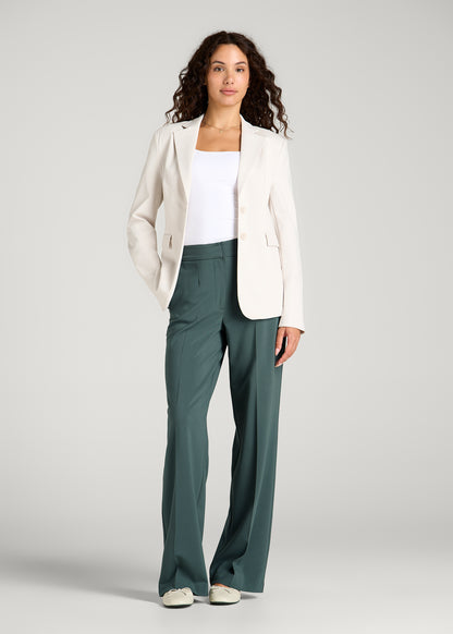 Flat Front Wide Leg Dress Pants for Tall Women in Balsam Green