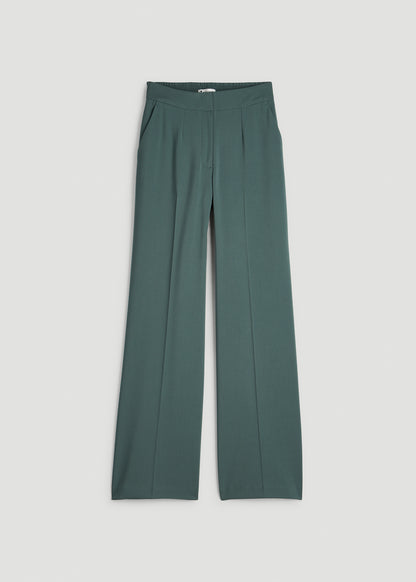 Flat Front Wide Leg Dress Pants for Tall Women in Balsam Green