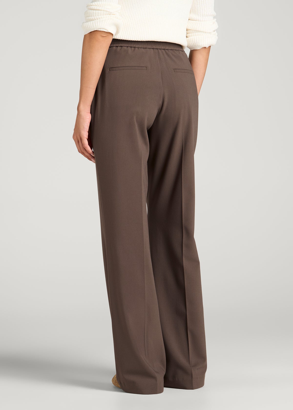 Flat Front Wide Leg Dress Pants for Tall Women in Coffee Quartz