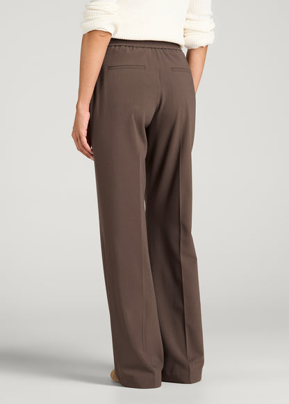 Flat Front Wide Leg Dress Pants for Tall Women in Coffee Quartz