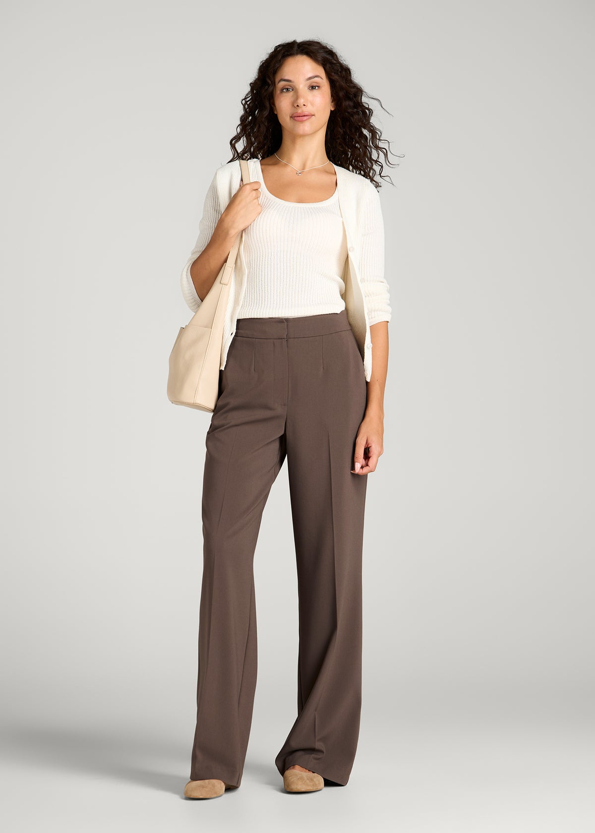 Flat Front Wide Leg Dress Pants for Tall Women in Coffee Quartz