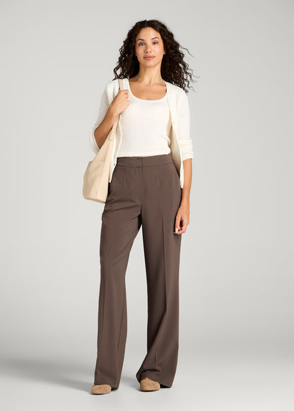 Flat Front Wide Leg Dress Pants for Tall Women in Coffee Quartz