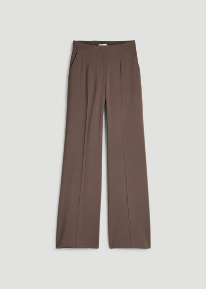 Flat Front Wide Leg Dress Pants for Tall Women in Coffee Quartz