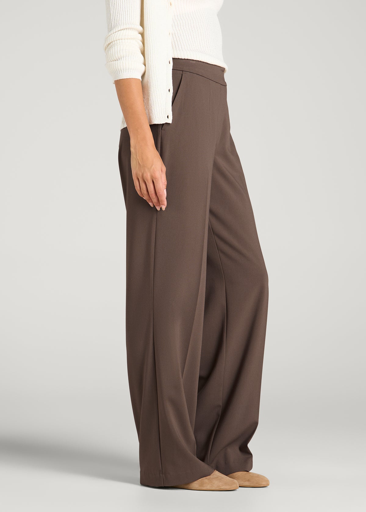 Flat Front Wide Leg Dress Pants for Tall Women in Coffee Quartz