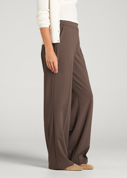 Flat Front Wide Leg Dress Pants for Tall Women in Coffee Quartz