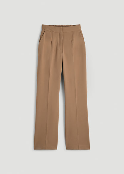 Flat Front Wide Leg Dress Pants for Tall Women in Fawn