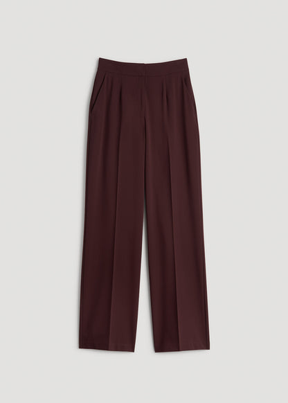 Flat Front Wide Leg Dress Pants for Tall Women in Oxblood