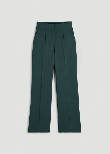 Flat Front Wide Leg Dress Pants for Tall Women in Smoky Pine