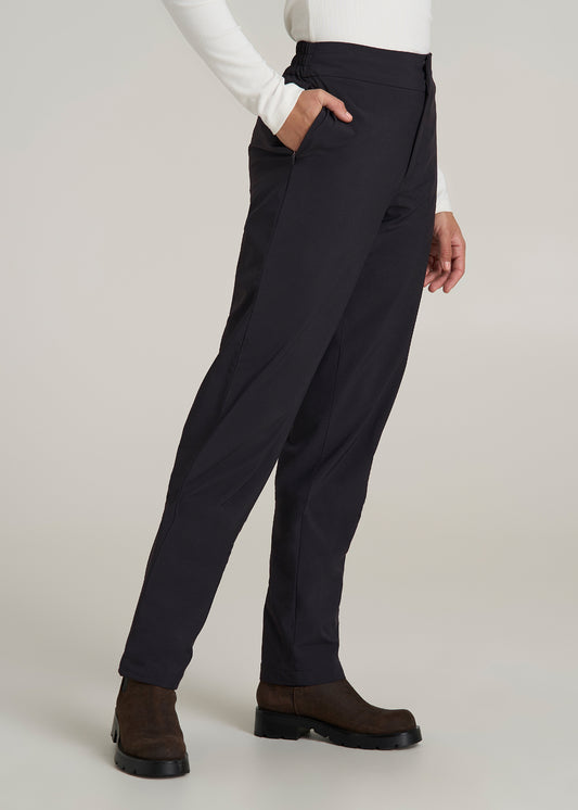 Pull On Fleece Lined Trouser Pants for Tall Women in Black