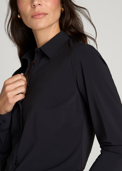 Flex Tech Button Shirt for Tall Women in Black