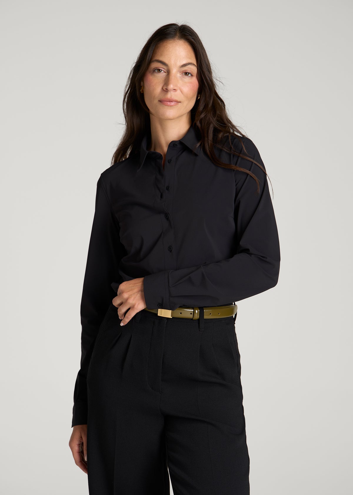 Flex Tech Button Shirt for Tall Women in Black