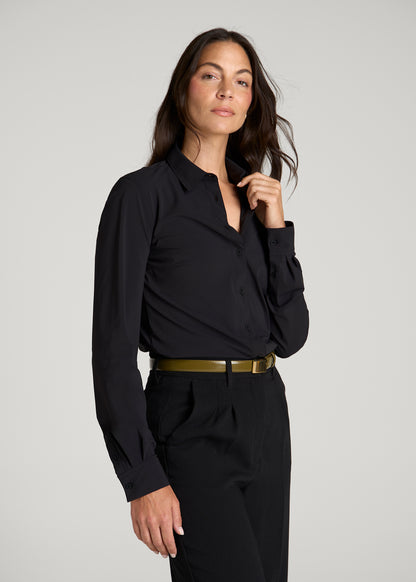 Flex Tech Button Shirt for Tall Women in Black