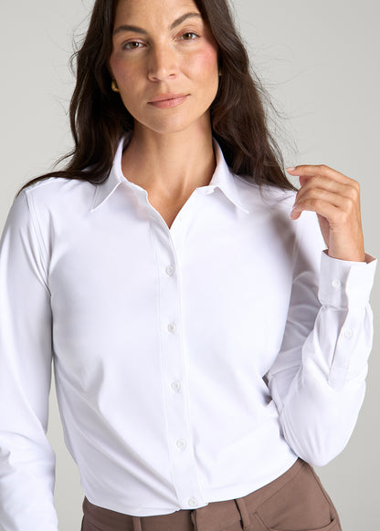 Flex Tech Button Shirt for Tall Women in Optic White