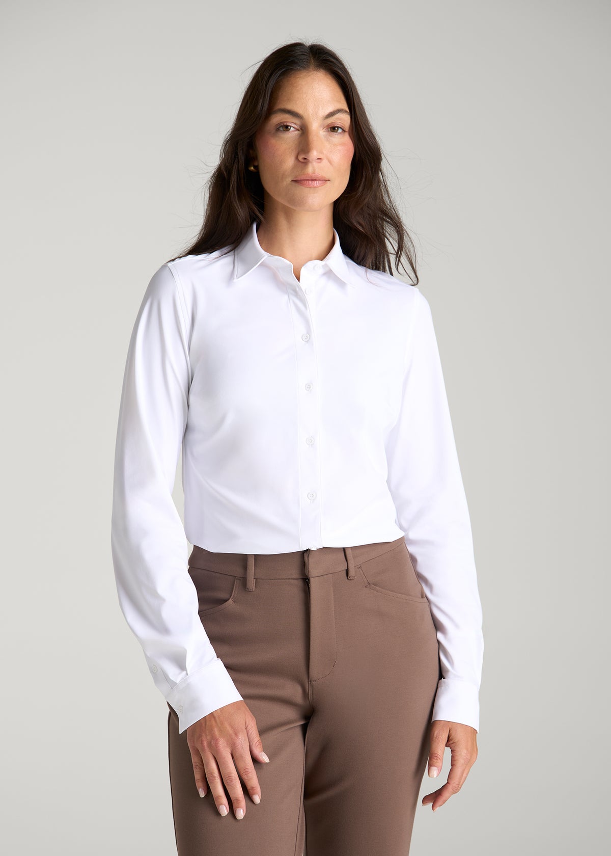 Flex Tech Button Shirt for Tall Women in Optic White