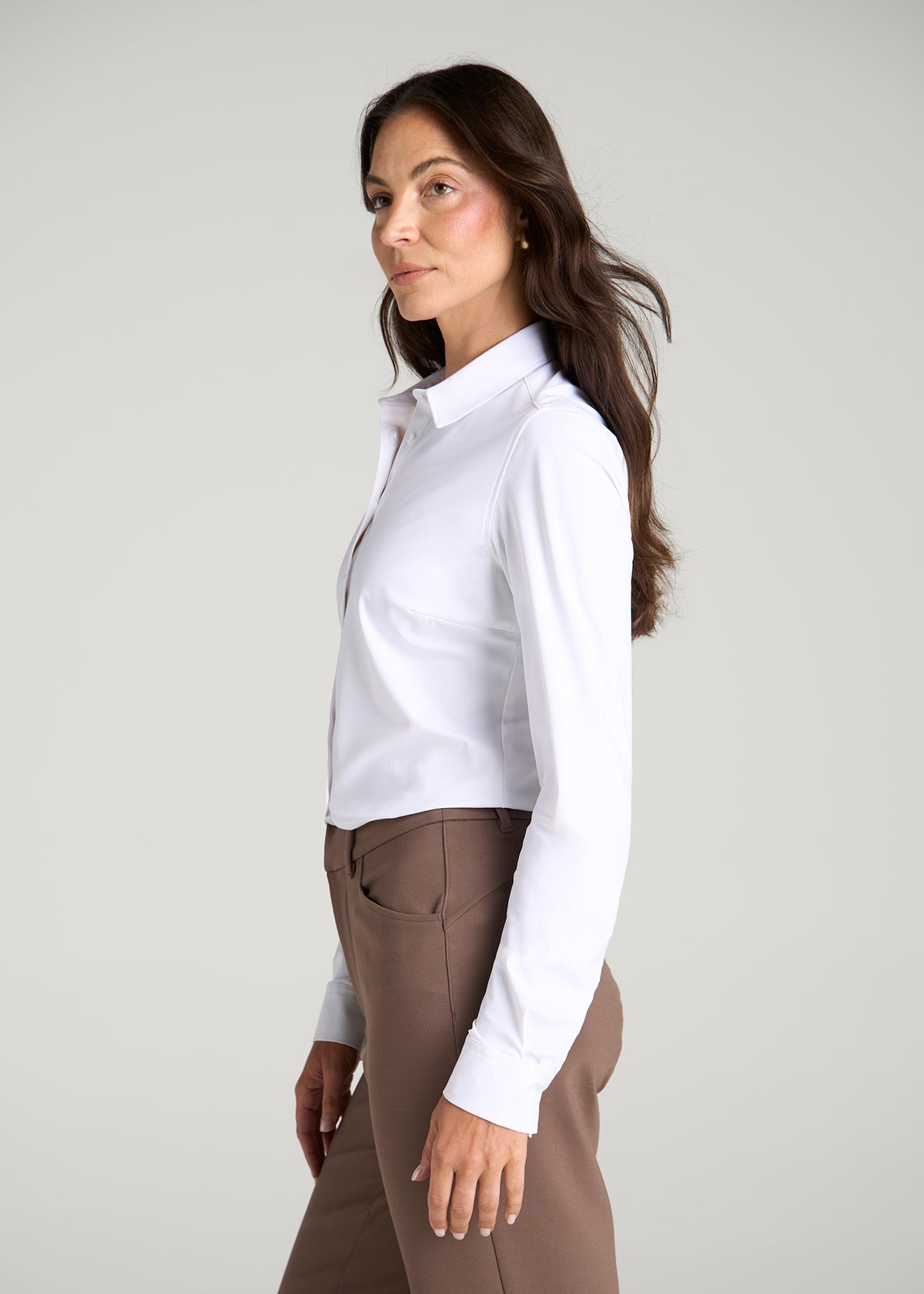 Flex Tech Button Shirt for Tall Women in Optic White