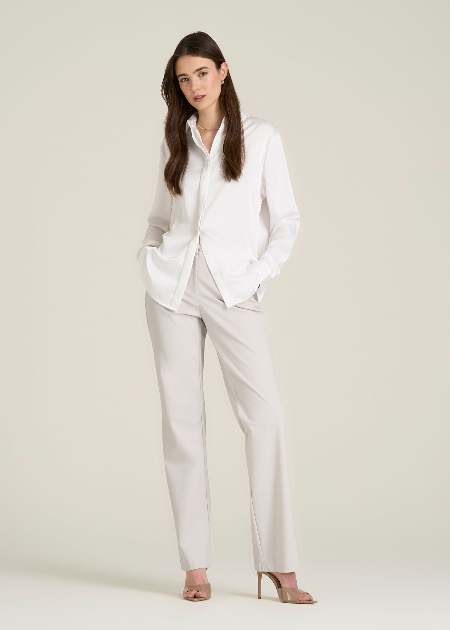 Freedom Flex Straight Leg Dress Pants for Tall Women in White Sand