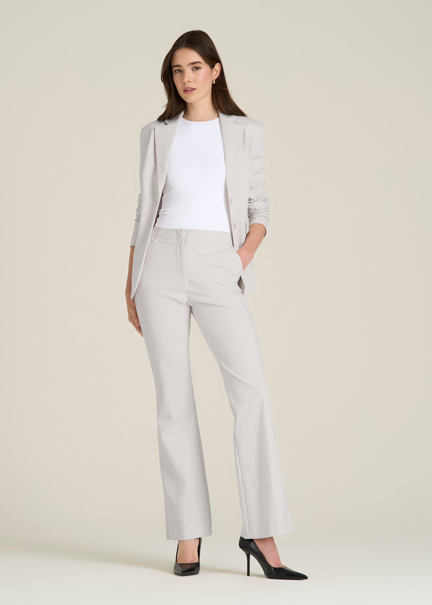Freedom Flex Two-Button Slim-Fit Blazer for Tall Women in White Sand