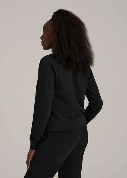 French Terry Crewneck Sweatshirt for Tall Women in Black