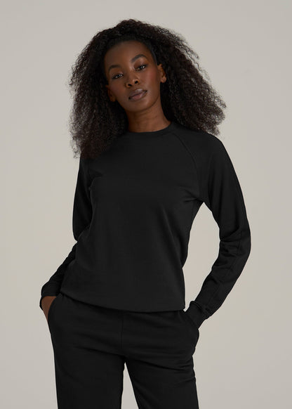 French Terry Crewneck Sweatshirt for Tall Women in Black