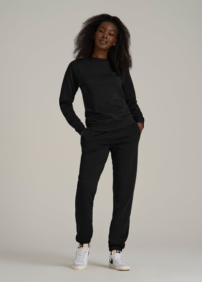 French Terry Crewneck Sweatshirt for Tall Women in Black