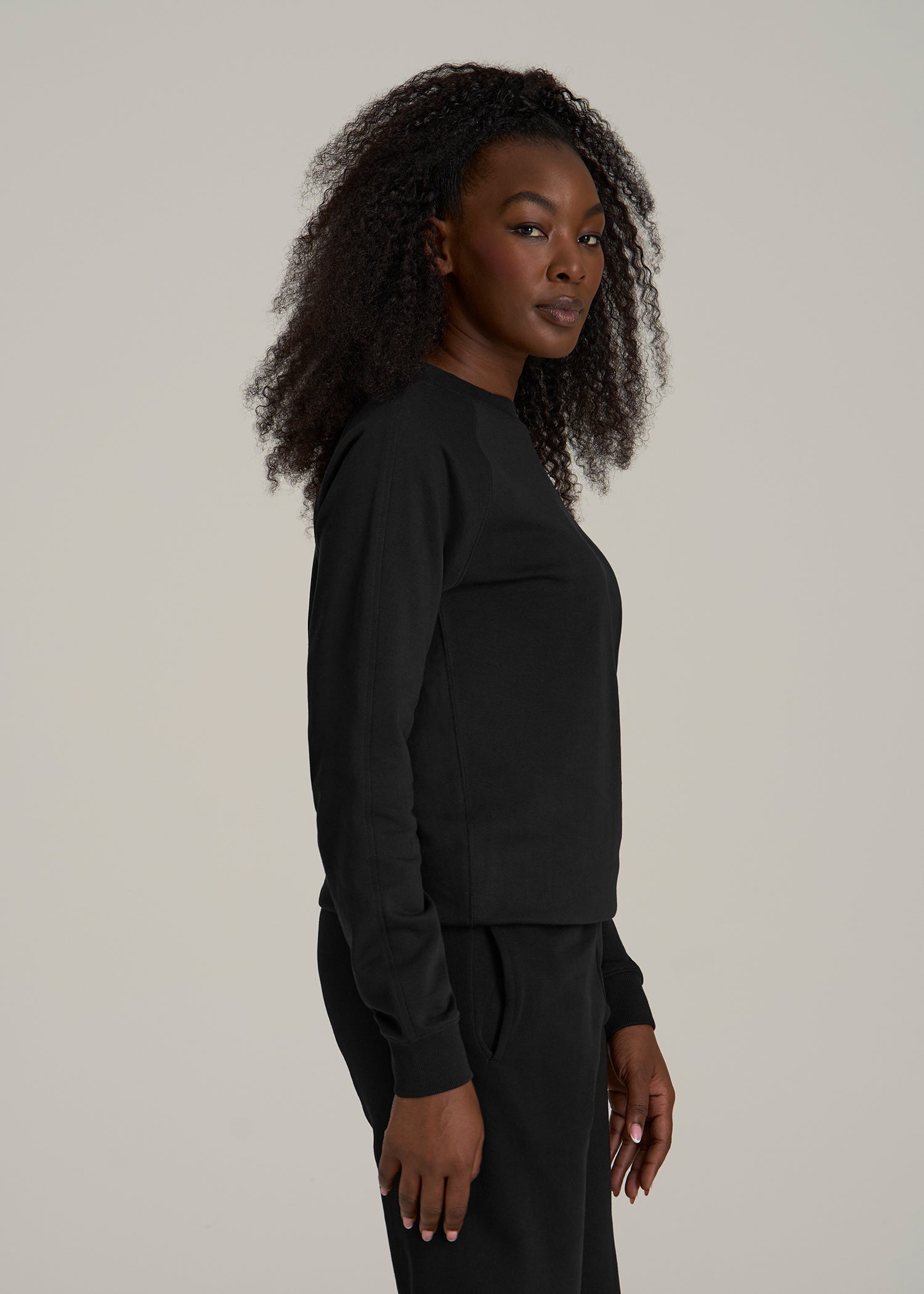 French Terry Crewneck Sweatshirt for Tall Women in Black