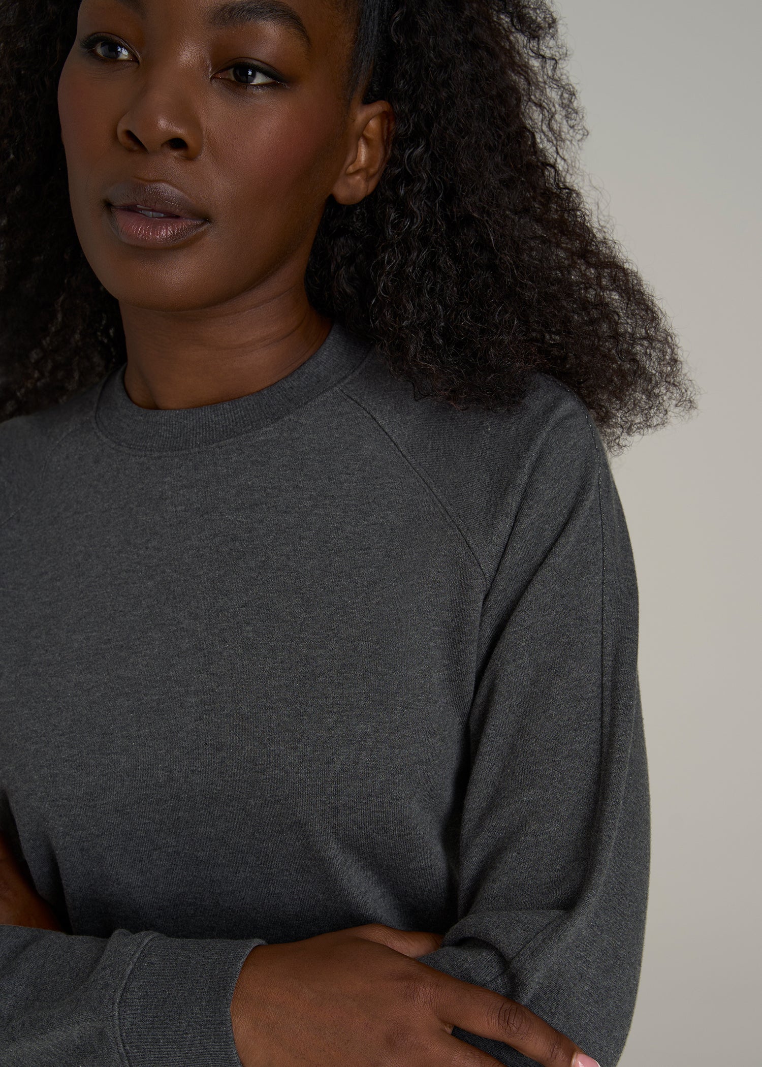 French Terry Crewneck Sweatshirt for Tall Women in Charcoal Mix