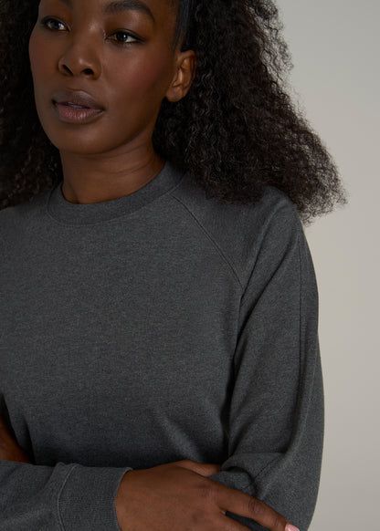French Terry Crewneck Sweatshirt for Tall Women in Charcoal Mix