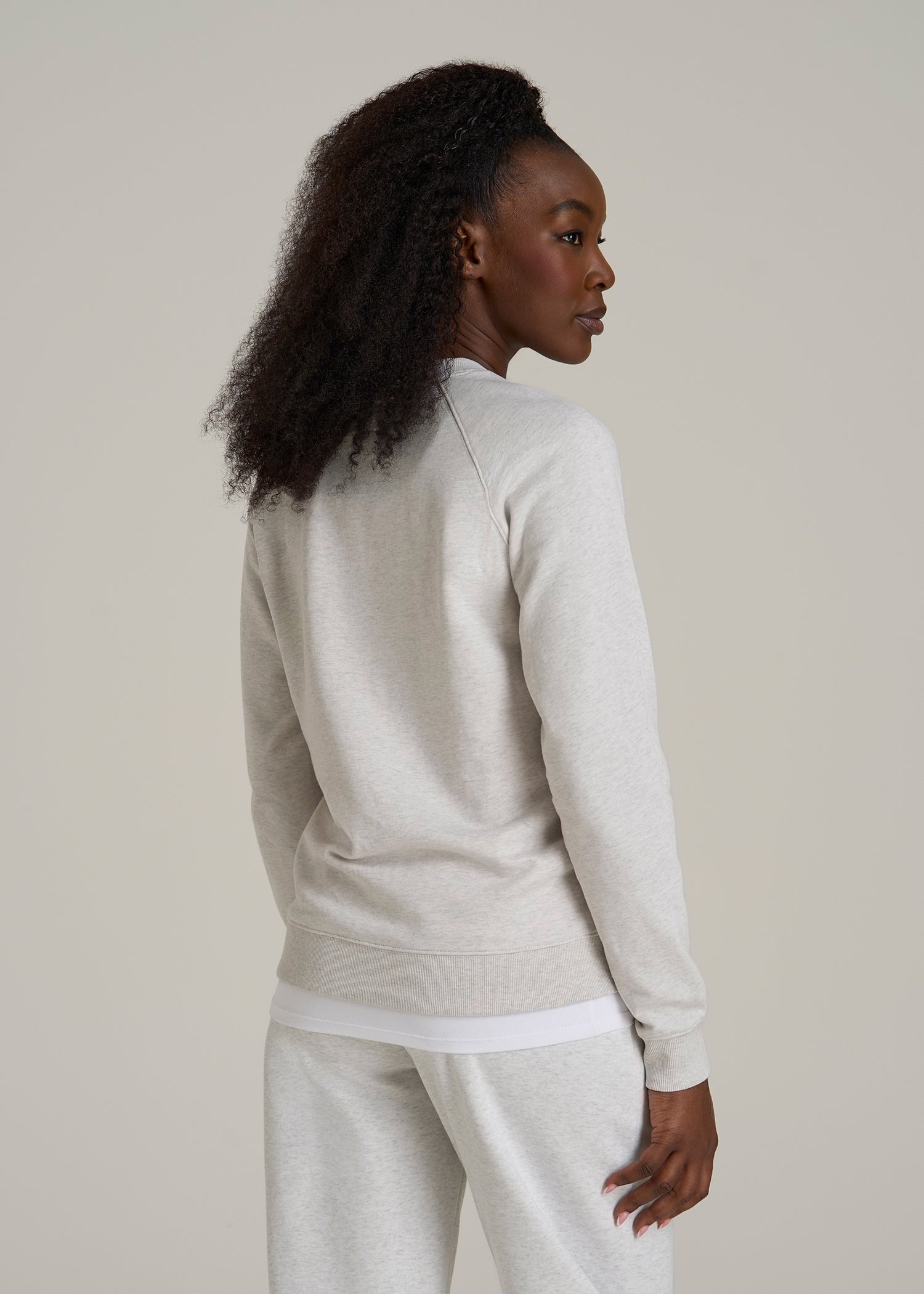 French Terry Crewneck Sweatshirt for Tall Women in Heather Cloud White