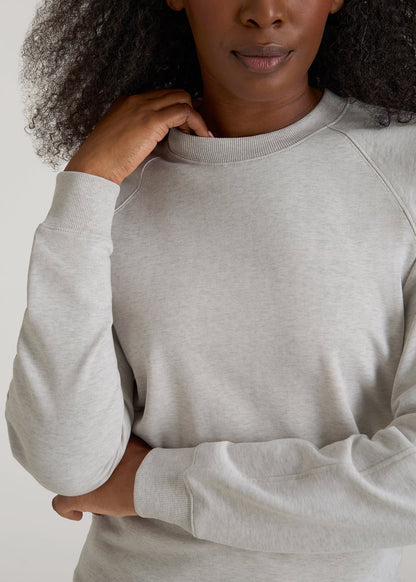French Terry Crewneck Sweatshirt for Tall Women in Heather Cloud White