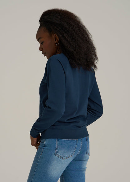French Terry Crewneck Sweatshirt for Tall Women in Navy Blue