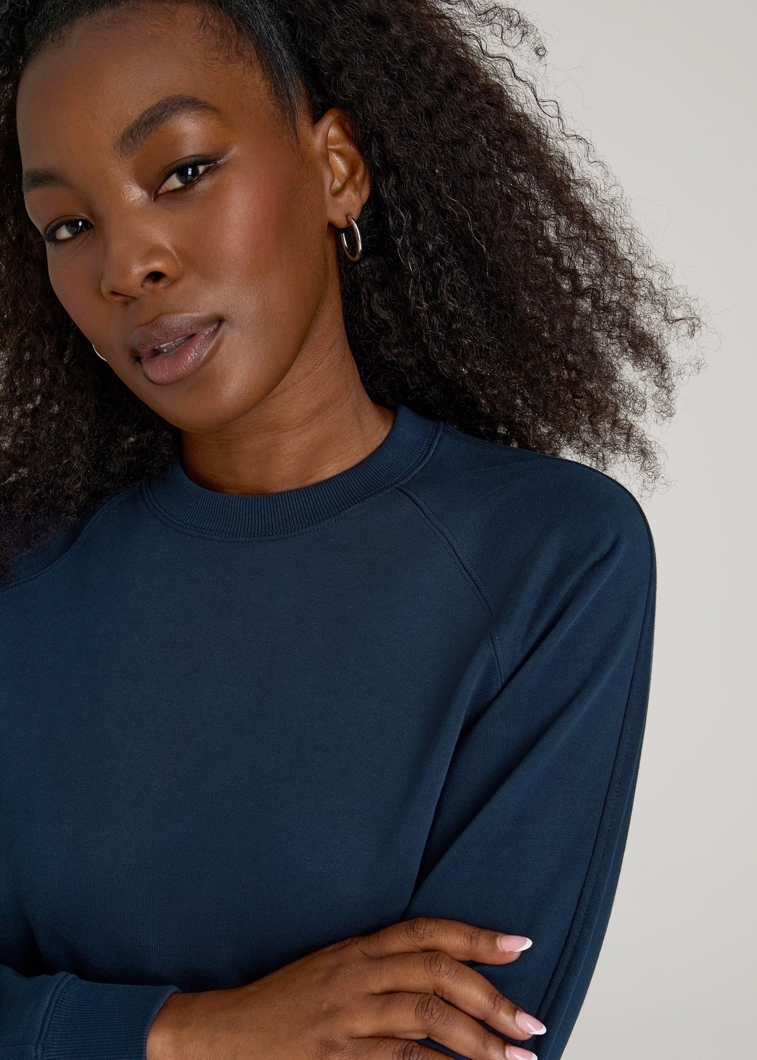 French Terry Crewneck Sweatshirt for Tall Women in Navy Blue