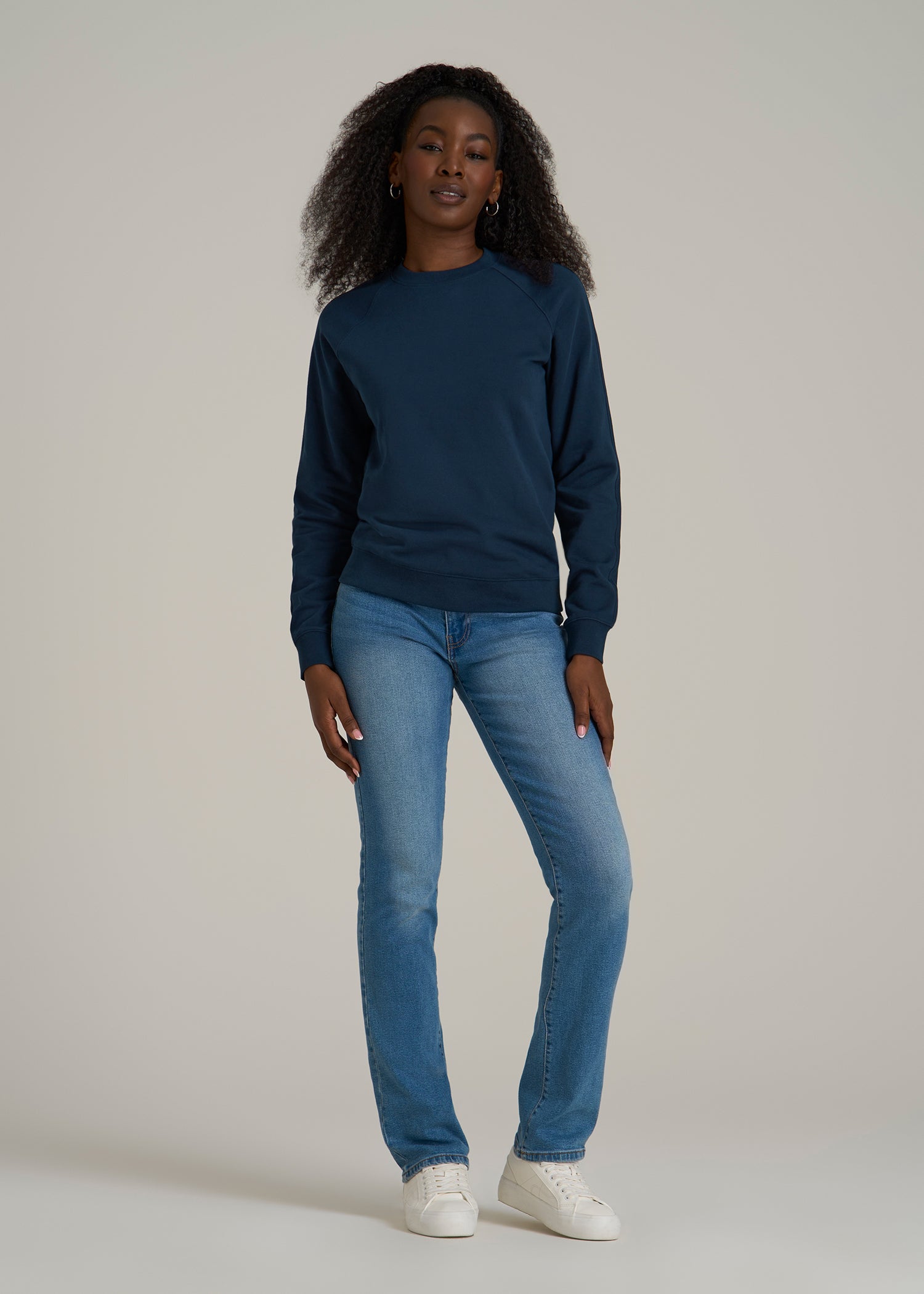 French Terry Crewneck Sweatshirt for Tall Women in Navy Blue