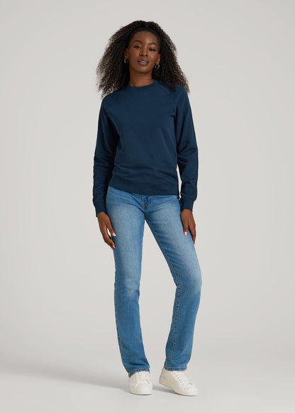 French Terry Crewneck Sweatshirt for Tall Women in Navy Blue