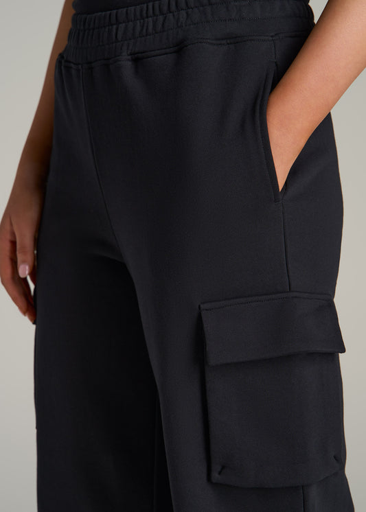 Wearever French Terry Wide Leg Cargo Women's Tall Sweatpants in Black