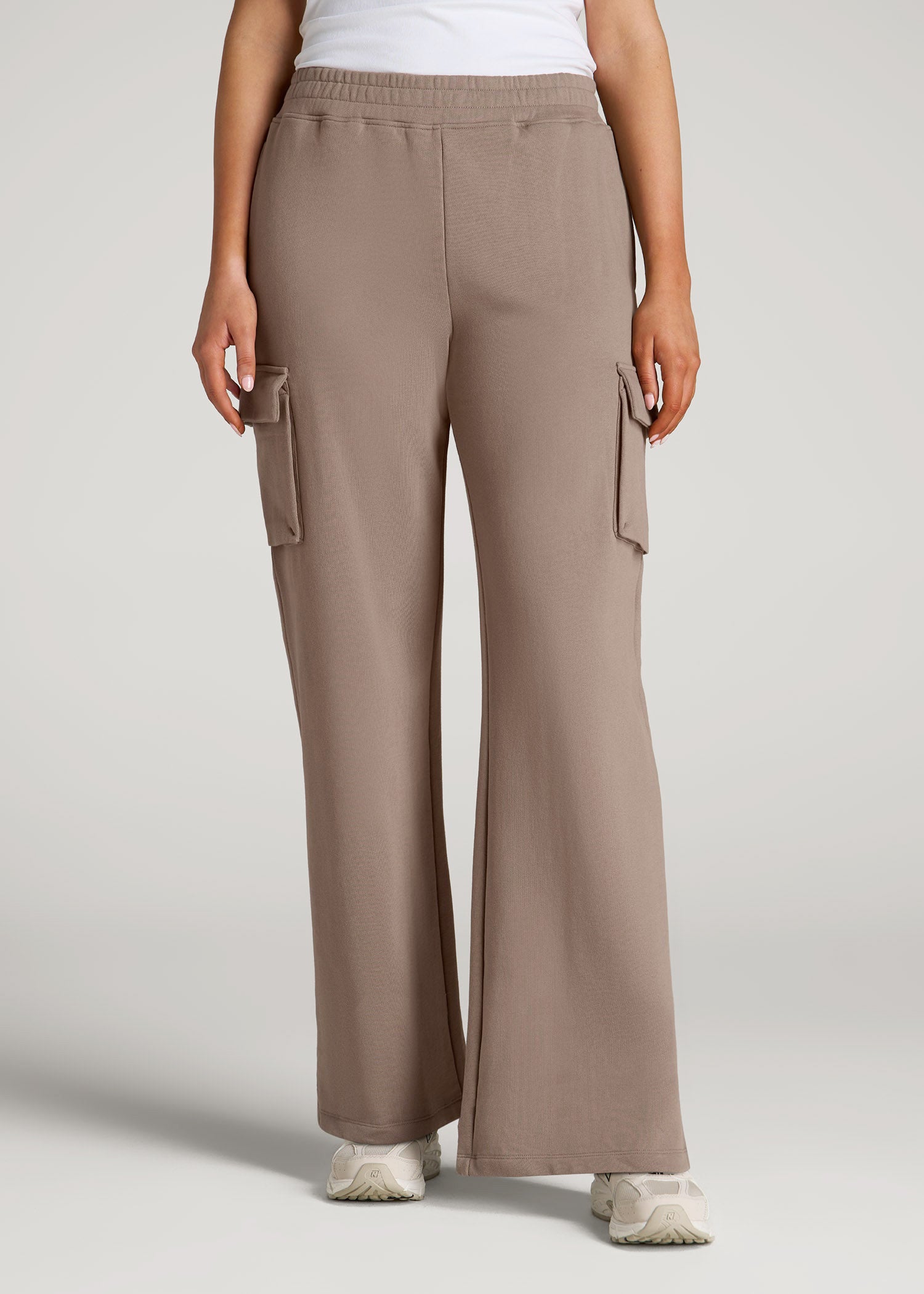 French Terry Wide Leg Cargo Sweatpants for Tall Women in Portobello