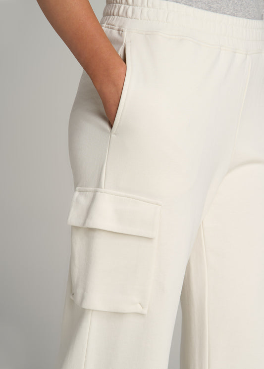 Wearever French Terry Wide Leg Cargo Women's Tall Sweatpants in White Alyssum