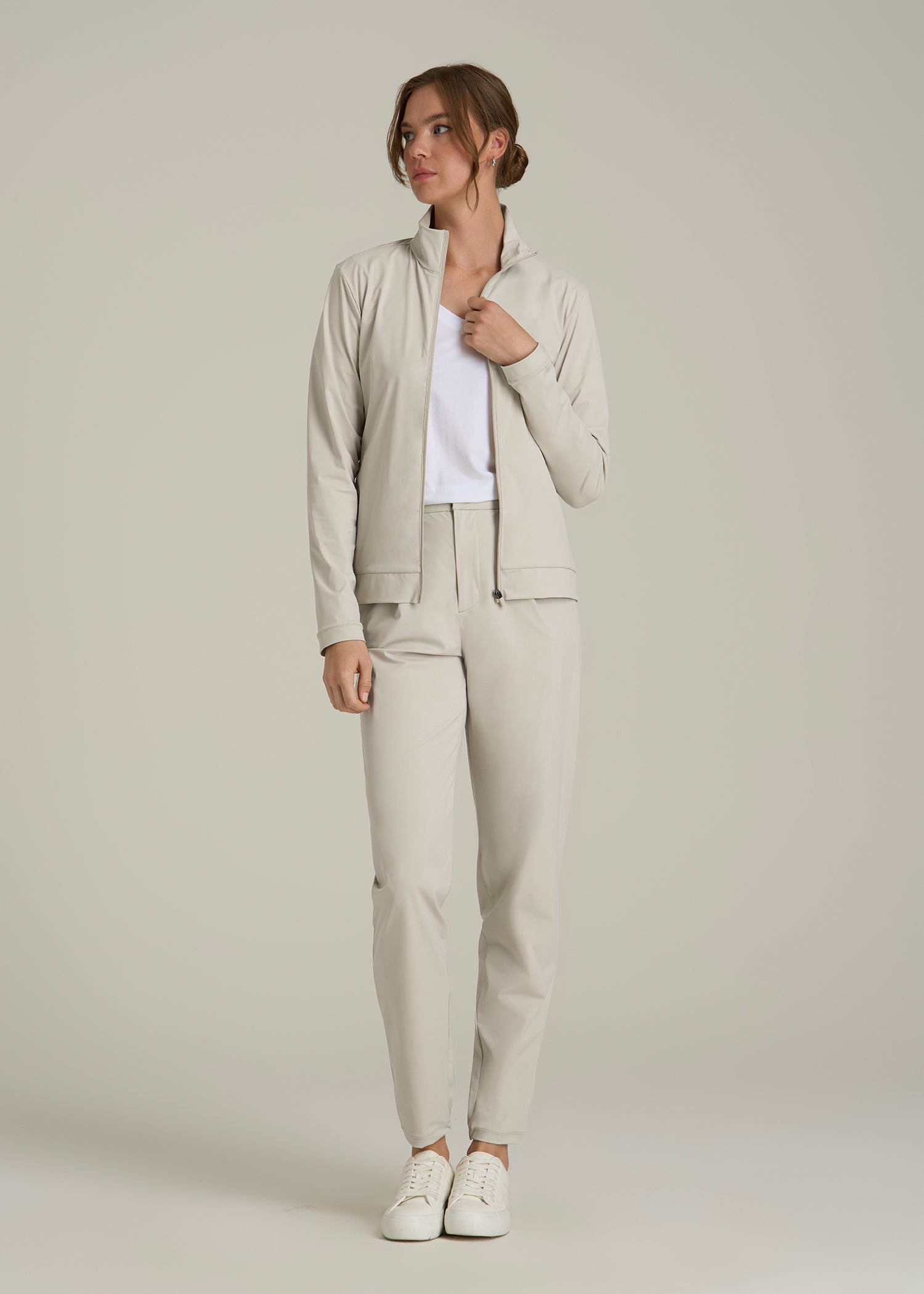 Front Zip Commuter Jacket for Tall Women in Stone