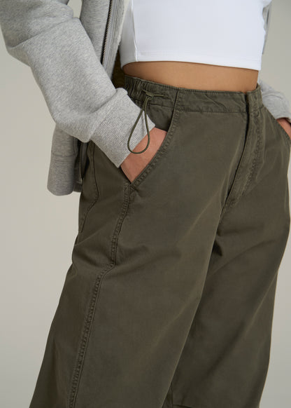 Garment Dyed Parachute Chino Pants for Tall Women in Forest Night