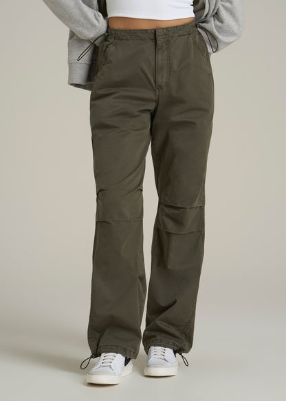 Garment Dyed Parachute Chino Pants for Tall Women in Forest Night