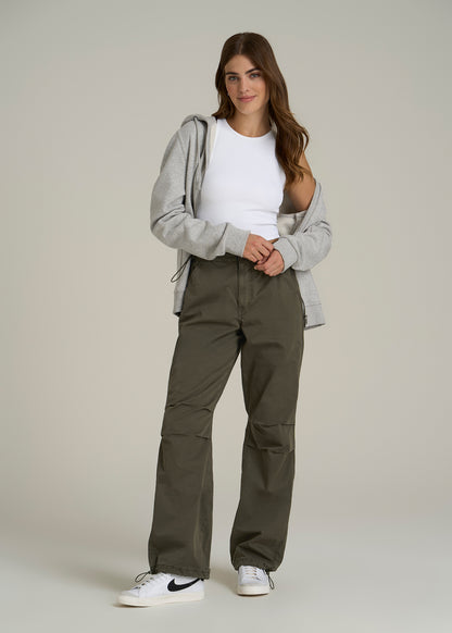 Garment Dyed Parachute Chino Pants for Tall Women in Forest Night