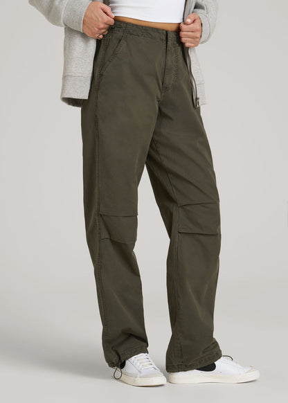 Garment Dyed Parachute Chino Pants for Tall Women in Forest Night