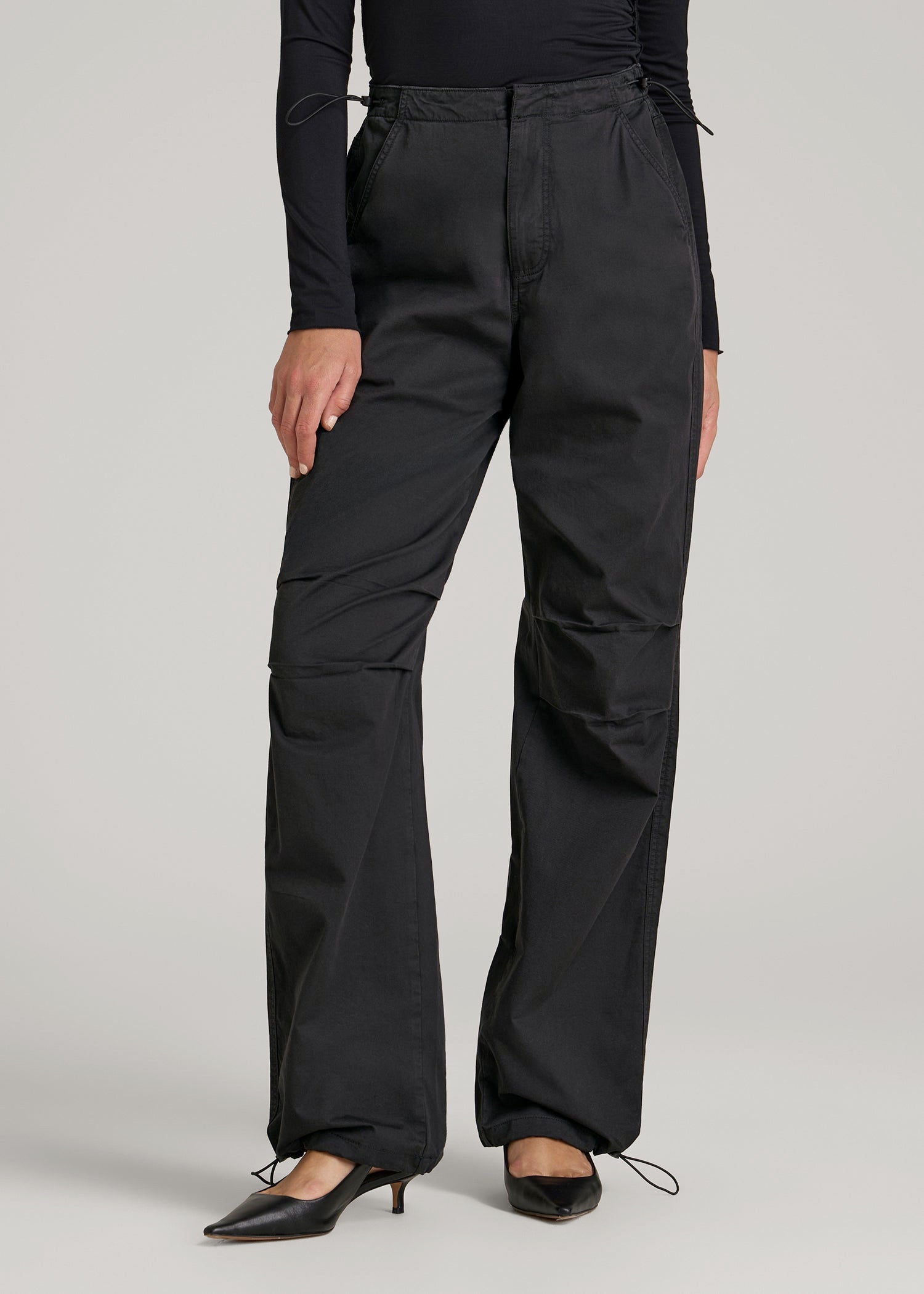 Garment Dyed Parachute Chino Pants for Tall Women in Vintage Black