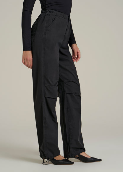 Garment Dyed Parachute Chino Pants for Tall Women in Vintage Black