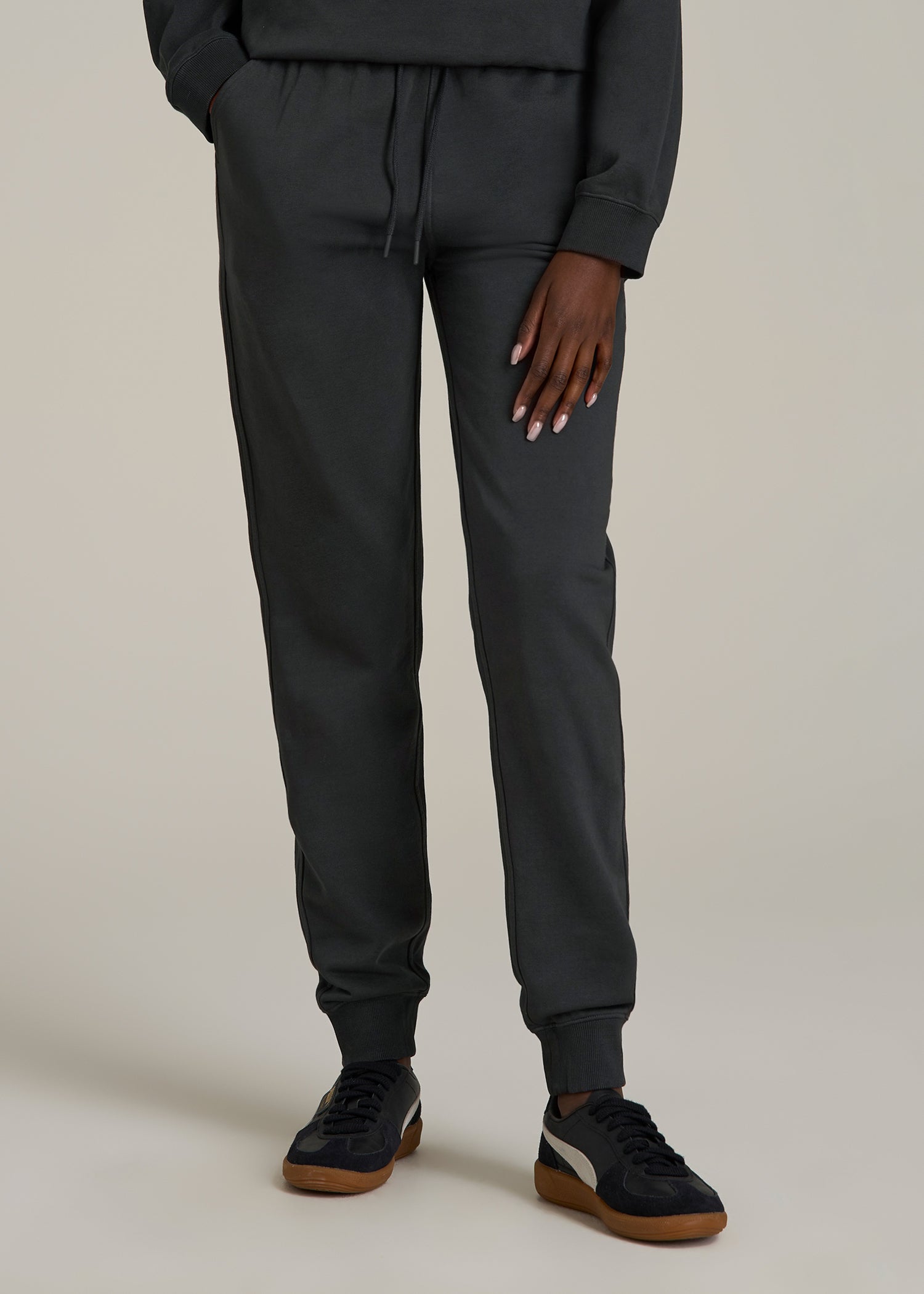 Garment Dyed Sweatpants for Tall Women in Washed Black