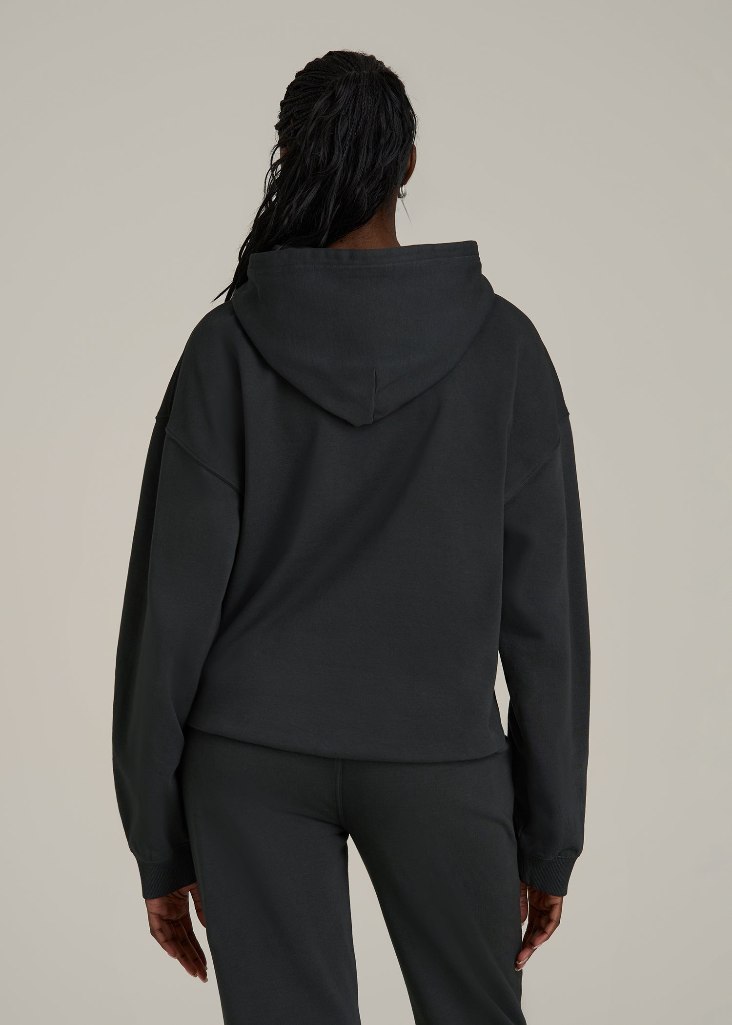 Garment Dyed Hoodie for Tall Women in Washed Black